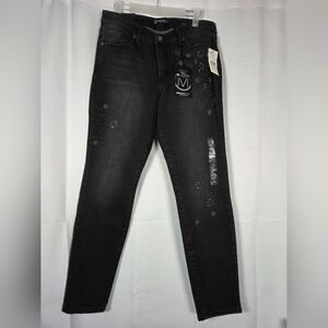 NWT Miraclebody Ideal Skinny Black Denim Rhinestone Jeans Women's Size 10  $99